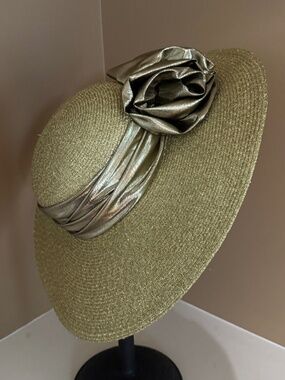Joe Bill Miller Wide Brim Metallic Gold Hat NWT with Rosette Vintage
